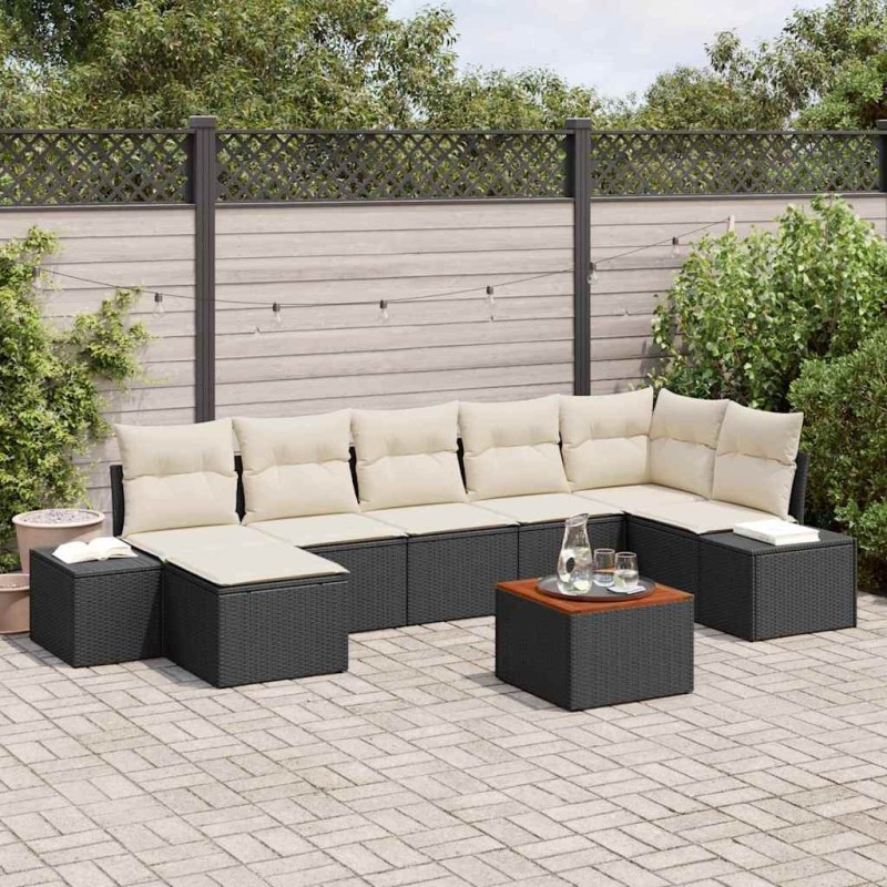 Ensemble de canapé de jardin avec coussin 8 pcs Noir polyrotin 528229528229