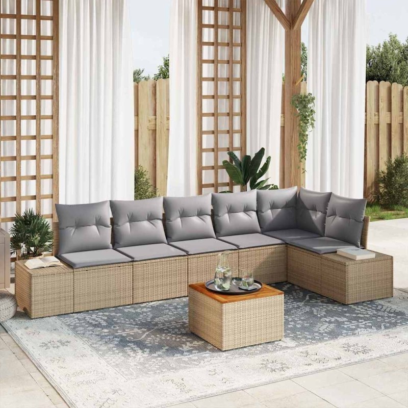 Ensemble de canapé de jardin avec coussin 7 pcs Beige polyrotin 528230528230