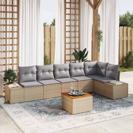 Ensemble de canapé de jardin avec coussin 7 pcs Beige polyrotin 528230528230