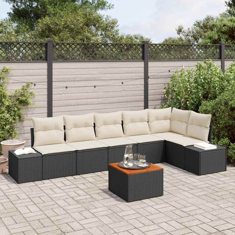 Ensemble de canapé de jardin avec coussin 7 pcs Noir polyrotin 528234528234