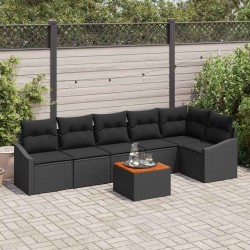 Ensemble de canapé de jardin avec coussin 7 pcs Noir polyrotin 528236528236