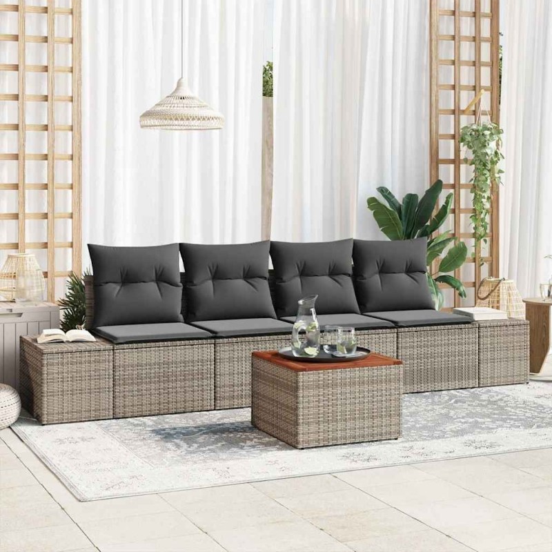 Ensemble de canapé de jardin avec coussin 5 pcs Gris polyrotin 528237528237