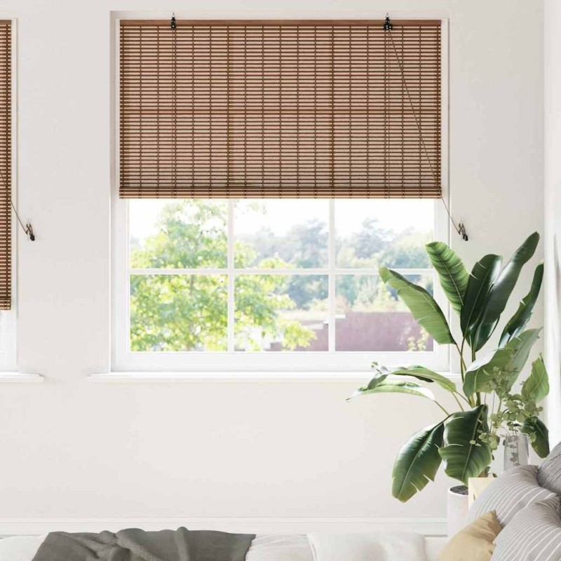 Store enrouleur avec des rideaux Marron 140 x 220 cm Bambou 528636528636