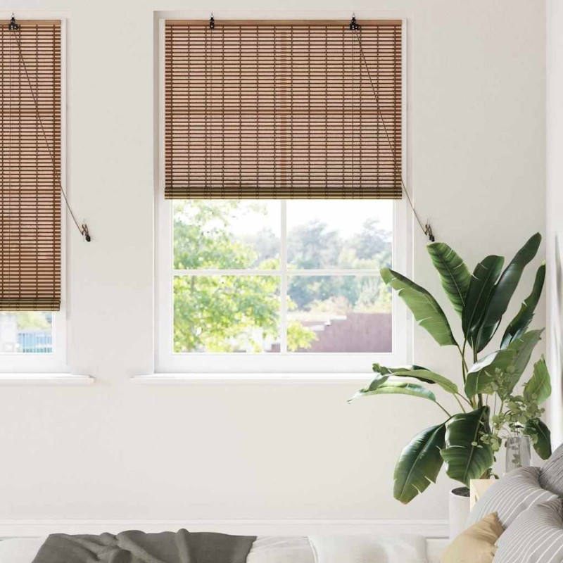 Store enrouleur avec des rideaux Marron 110 x 220 cm Bambou 528655528655
