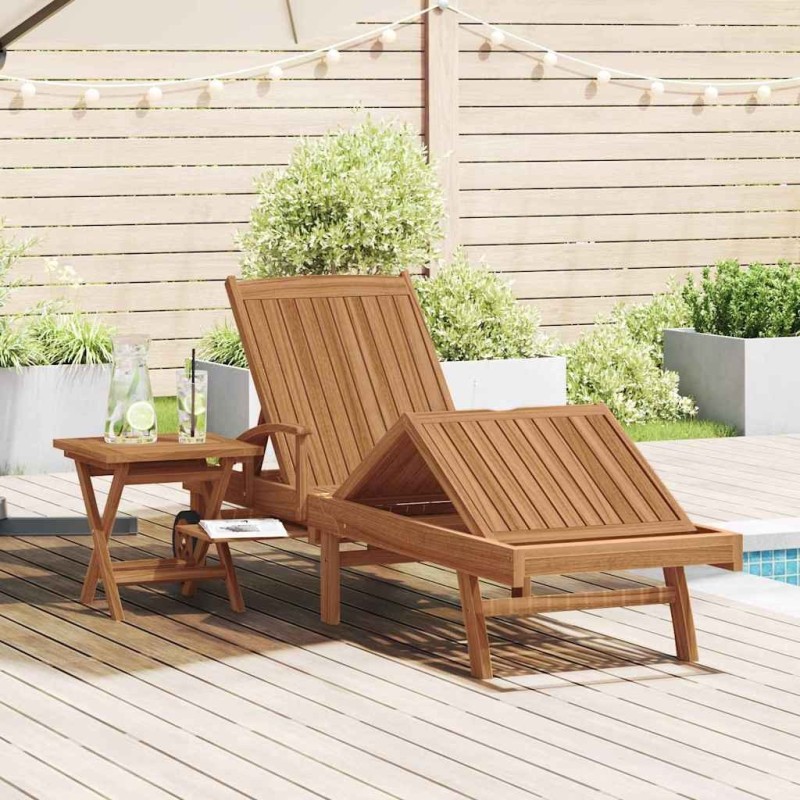 Chaise longue avec coussin 2 pcs Marron Bois de teck massif 528710528710