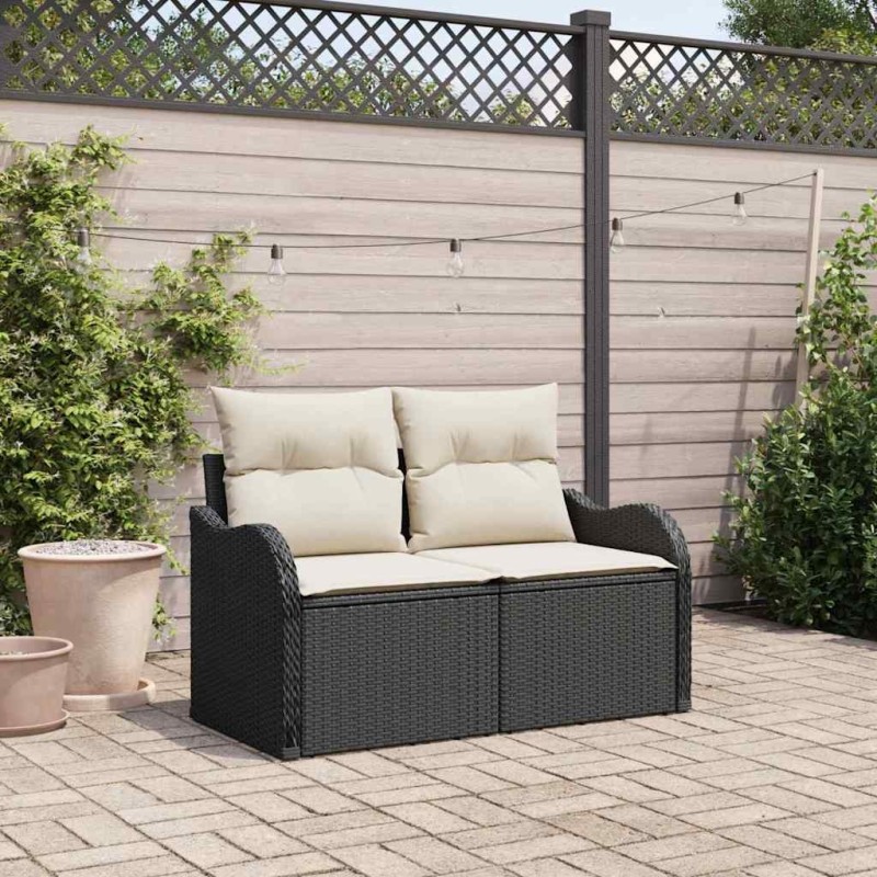 Canapé de jardin avec coussin Noir 121 x 62 x 69cm polyrotin 528853528853