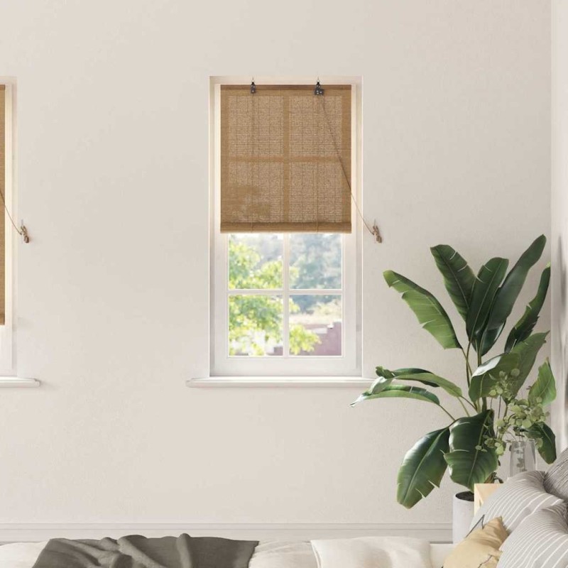 Store enrouleur avec des rideaux Marron 60 x 220 cm Bambou 528879528879