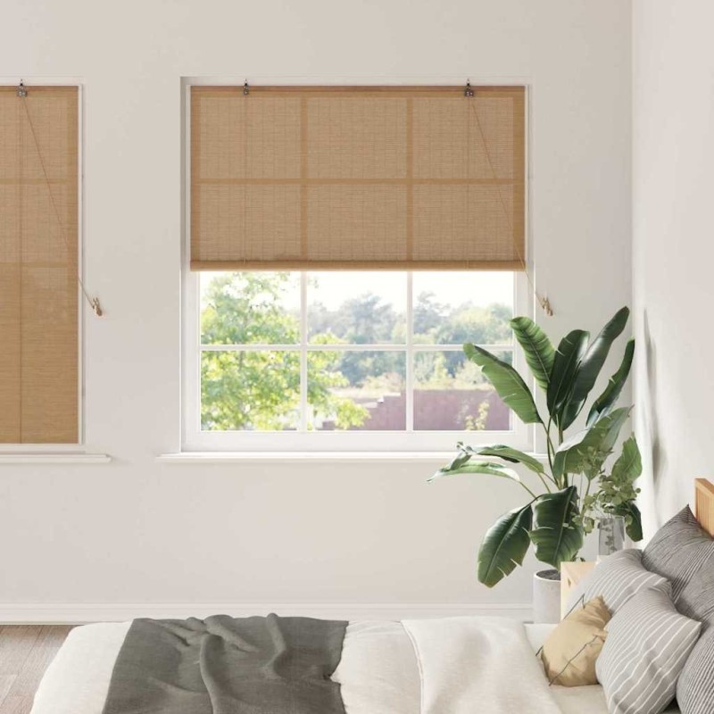 Store enrouleur avec des rideaux Marron 150 x 160 cm Bambou 528885528885