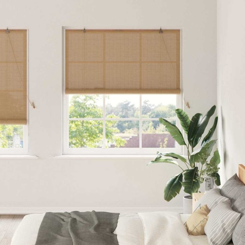 Store enrouleur avec des rideaux Marron 140 x 220 cm Bambou 528886528886