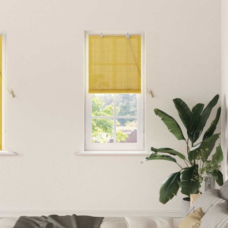 Store enrouleur avec des rideaux Jaune 60 x 160 cm Bambou 528888528888