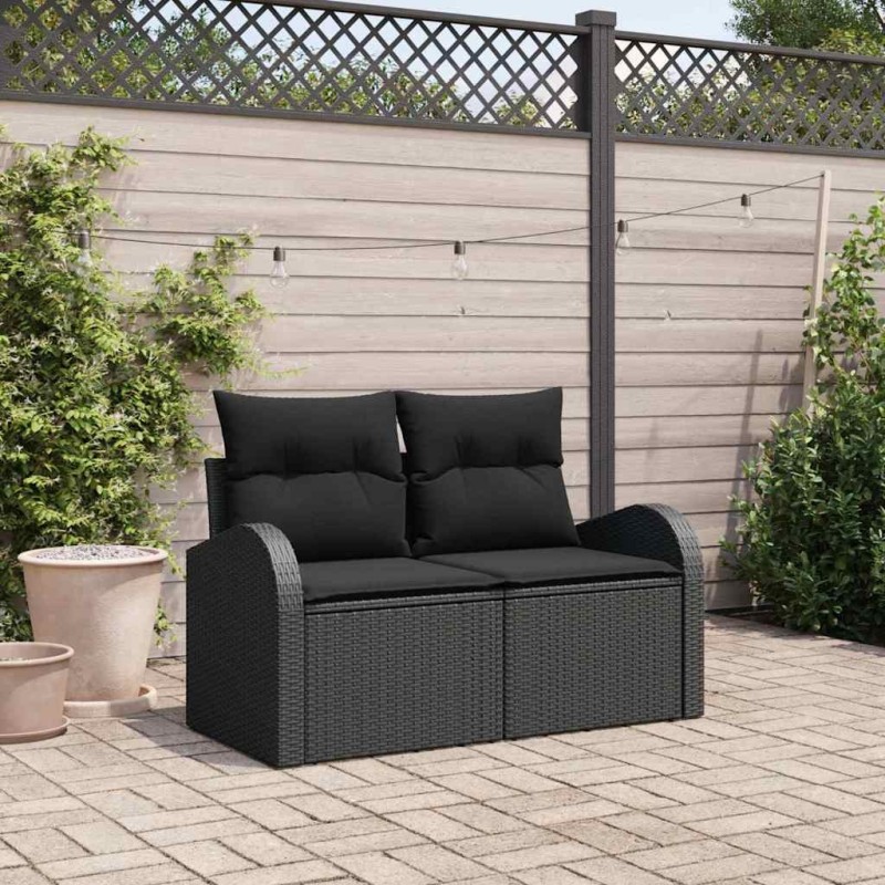 Canapé de jardin avec coussin Noir 124 x 62 x 69cm polyrotin 528983528983