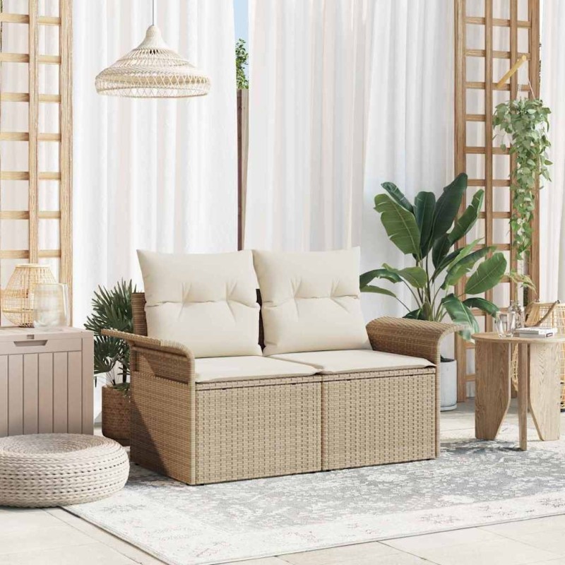 Canapé de jardin avec coussin Beige 141 x 62 x 69 cm polyrotin 529007529007