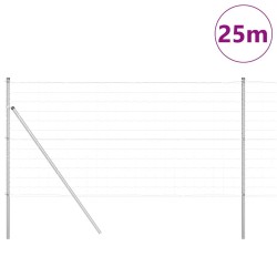 Clôture avec poteau Argenté 1 x 25 m Acier et PVC 529105529105