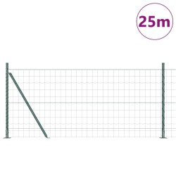 Clôture avec poteau Vert 1 x 25 m Acier et PVC 529163529163