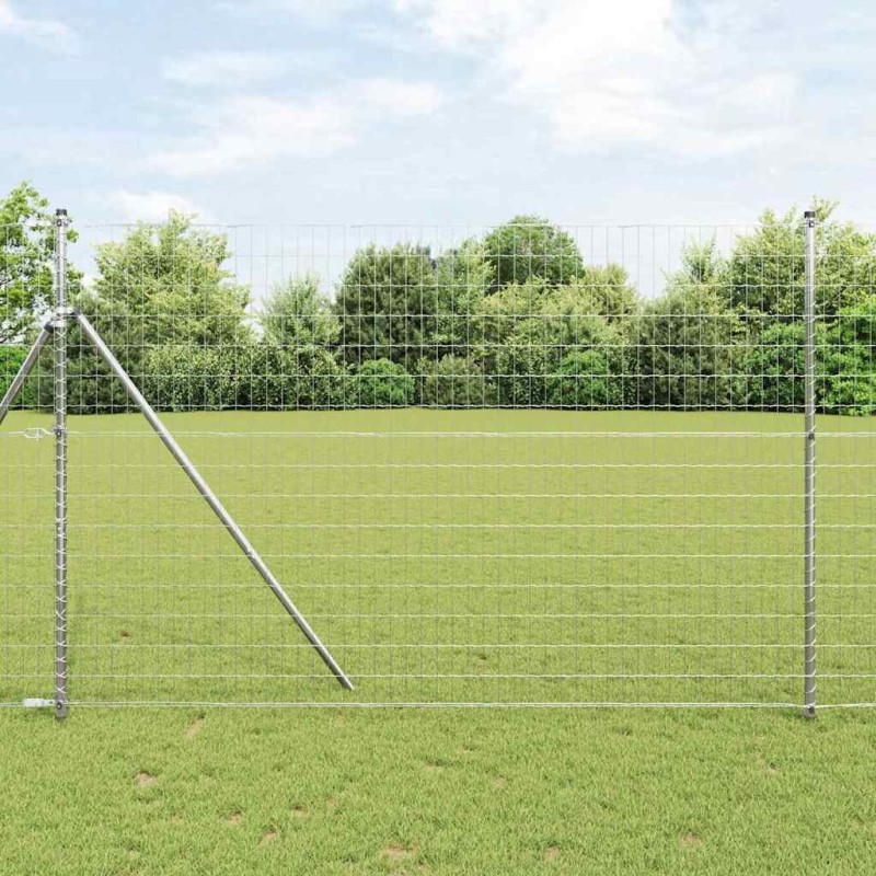 Clôture avec poteau Argenté 1,5 x 10 m Acier et PVC 529240529240