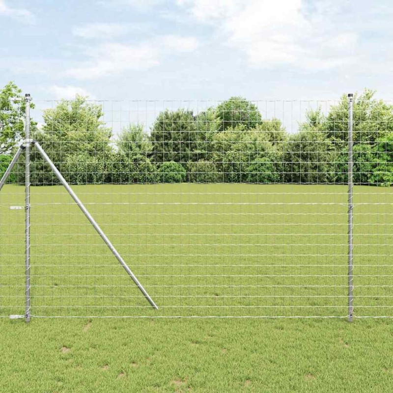 Clôture avec poteau Argenté 1,5 x 10 m Acier et PVC 529307529307