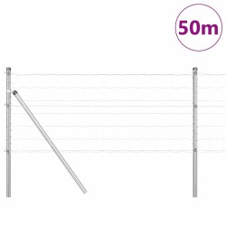 Clôture avec poteau Argenté 0,4 x 50 m Acier et PVC 529320529320