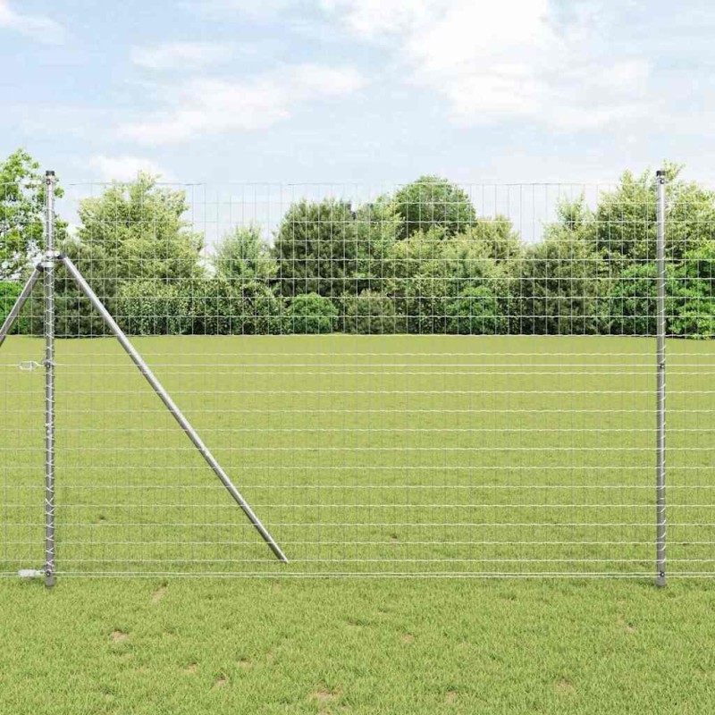 Clôture avec poteau Argenté 1,5 x 10 m Acier et PVC 529357529357