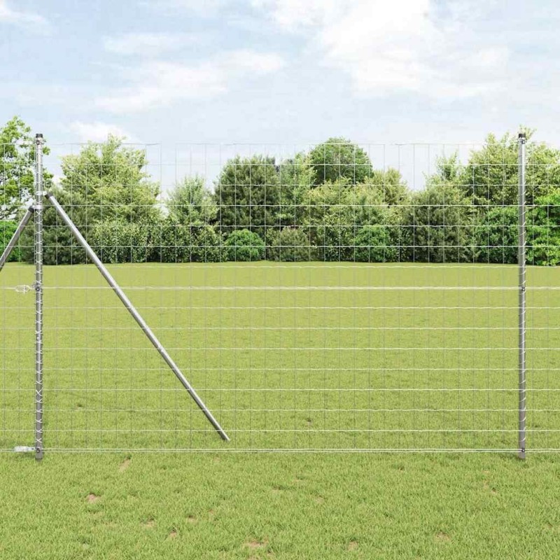 Clôture avec poteau Argenté 1,5 x 10 m Acier et PVC 529360529360