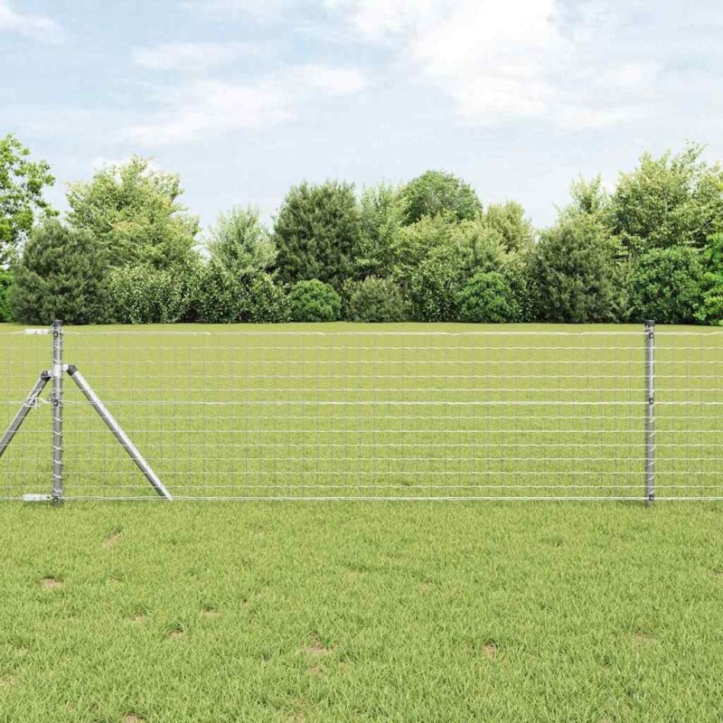 Clôture avec poteau Argenté 0,8 x 10 m Acier et PVC 529365529365