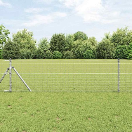 Clôture avec poteau Argenté 0,6 x 25 m Acier et PVC 529366529366