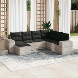 Salon de jardin avec coussins 7 pcs gris clair résine tressée 529390529390