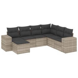 Salon de jardin avec coussins 7 pcs gris clair résine tressée 529390529390