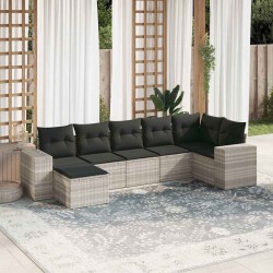 Salon de jardin avec coussins 7 pcs gris clair résine tressée 529391529391