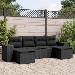 Salon de jardin 6 pcs avec coussins noir résine tressée 529392529392