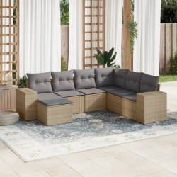 Salon de jardin avec coussins 7 pcs beige résine tressée 529393529393