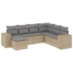 Salon de jardin avec coussins 7 pcs beige résine tressée 529393529393
