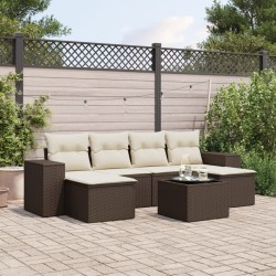 Salon de jardin avec coussins 7 pcs marron résine tressée 529394529394