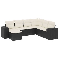 Salon de jardin 7 pcs avec coussins noir résine tressée 529395529395