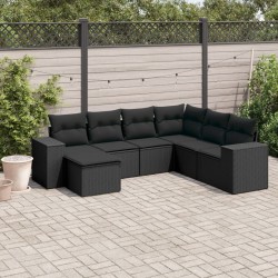 Salon de jardin 7 pcs avec coussins noir résine tressée 529396529396