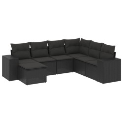 Salon de jardin 7 pcs avec coussins noir résine tressée 529396529396