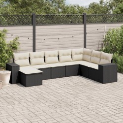 Salon de jardin 8 pcs avec coussins noir résine tressée 529399529399