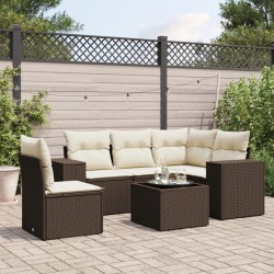Salon de jardin avec coussins 6 pcs marron résine tressée 529400529400