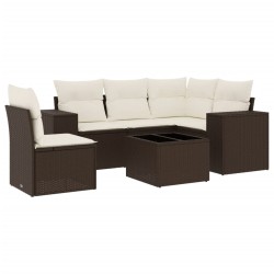 Salon de jardin avec coussins 6 pcs marron résine tressée 529400529400