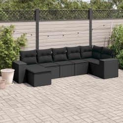Salon de jardin 7 pcs avec coussins noir résine tressée 529405529405