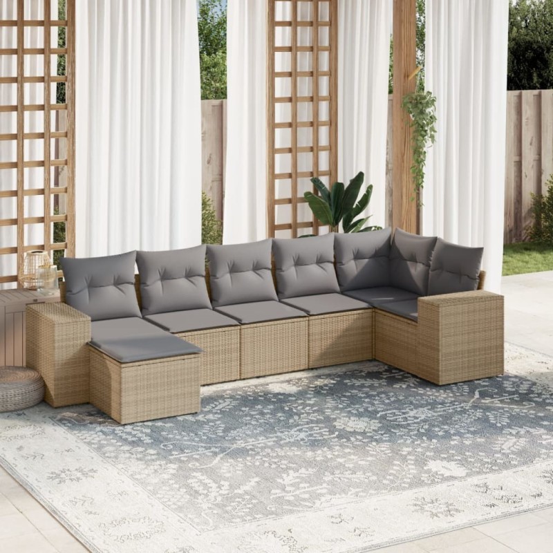 Salon de jardin avec coussins 7 pcs beige résine tressée 529406529406