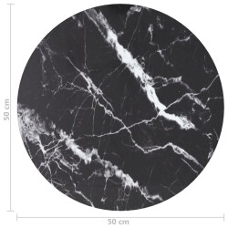 Dessus de table noir Ø50x0,8cm verre trempé avec design marbre 529412529412