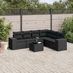Salon de jardin 7 pcs avec coussins noir résine tressée 529413529413