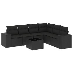 Salon de jardin 7 pcs avec coussins noir résine tressée 529413529413