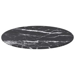 Dessus de table noir Ø40x0,8cm verre trempé avec design marbre 529414529414
