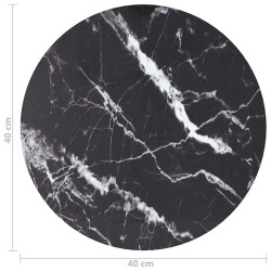 Dessus de table noir Ø40x0,8cm verre trempé avec design marbre 529414529414