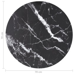 Dessus de table noir Ø70x0,8cm verre trempé avec design marbre 529416529416