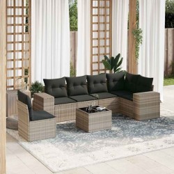 Salon de jardin avec coussins 7 pcs gris clair résine tressée 529417529417