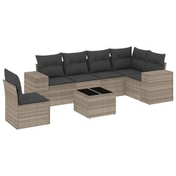 Salon de jardin avec coussins 7 pcs gris clair résine tressée 529417529417