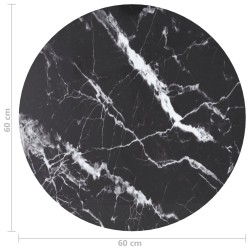 Dessus de table noir Ø60x0,8cm verre trempé avec design marbre 529418529418