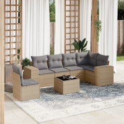 Salon de jardin avec coussins 7 pcs beige résine tressée 529419529419